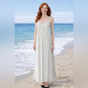 ROXY PROMISED LAND NWT Women’s Medium Striped Spaghetti Strap breezy Long Dress